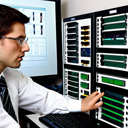 A highly organized IT professional in a clean, modern network lab environment. The scene showcases neatly arranged network cables, a rack of advanced routers and switches, and a clear, detailed network diagram visible on a desk or whiteboard. The person is focused, exuding a sense of calm and meticulous preparedness for a practical exam. Bright, professional lighting illuminates the workspace, emphasizing order and control. Photorealistic, high detail, studio quality.
