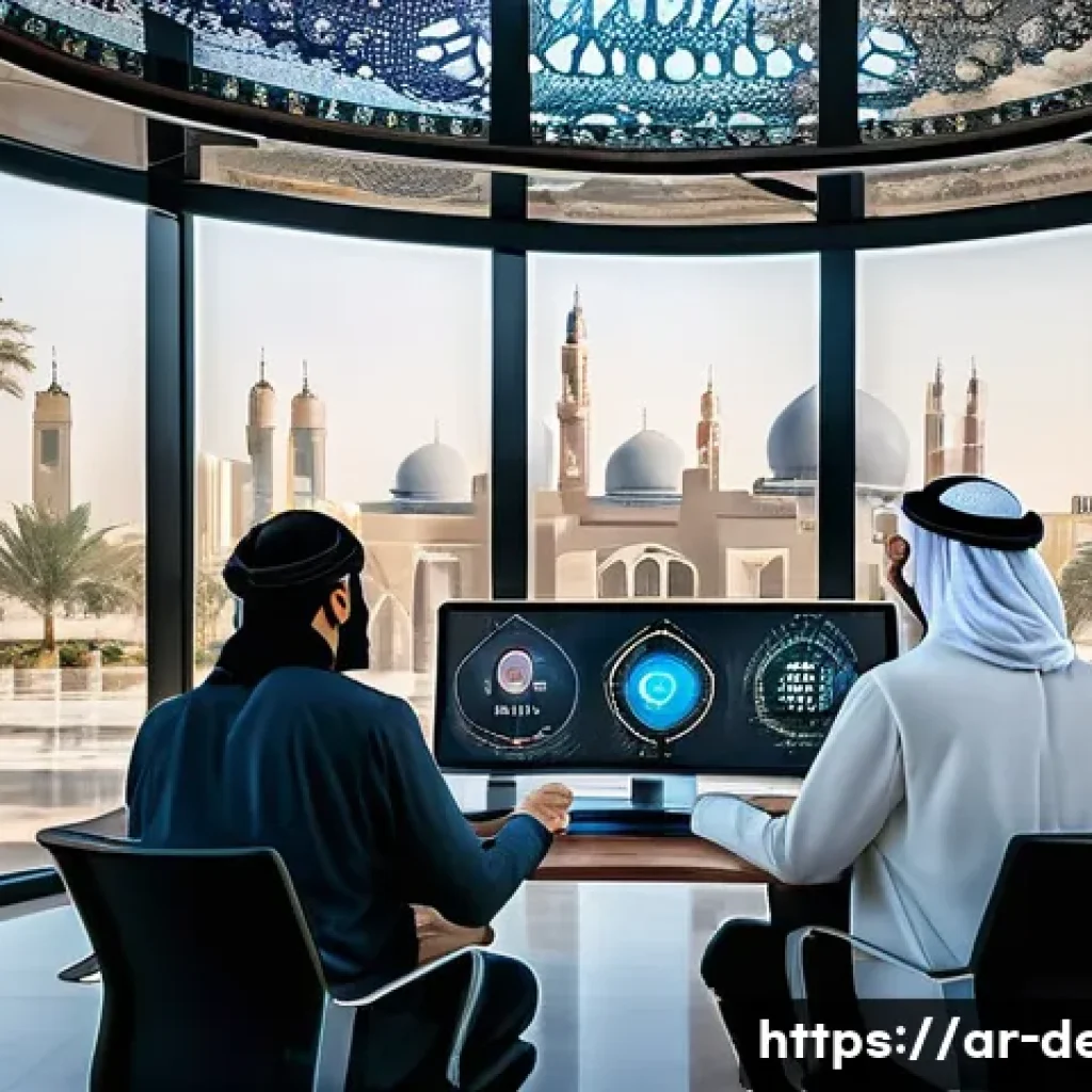정보기기운용 실무에서 사용되는 최신 기술 트렌드 - A modern office environment in a Middle Eastern city with diverse Arab professionals collaborating a...