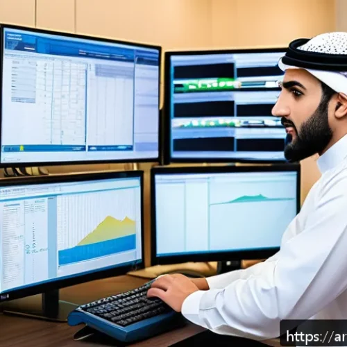 정보기기운용 실기 시험에서 많이 나오는 시뮬레이션 문제 - A detailed, professional office setting featuring an Arabic IT technician in traditional attire work...