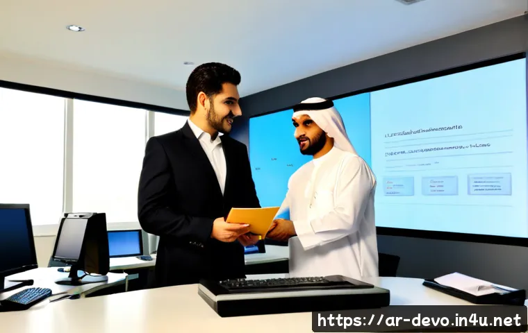 Home 17 정보기기운용 자격증으로 경력을 확장한 성공 이야기 - Photorealistic career success scene in a modern Middle Eastern IT operations center, confident Arab ...