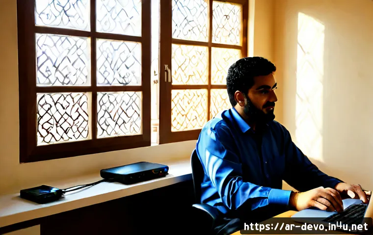 Home 17 정보기기운용 실기 시험 대비 네트워크 관리 연습법 - Photorealistic modern network administration practice lab in an Arab Gulf home office, a focused adu...